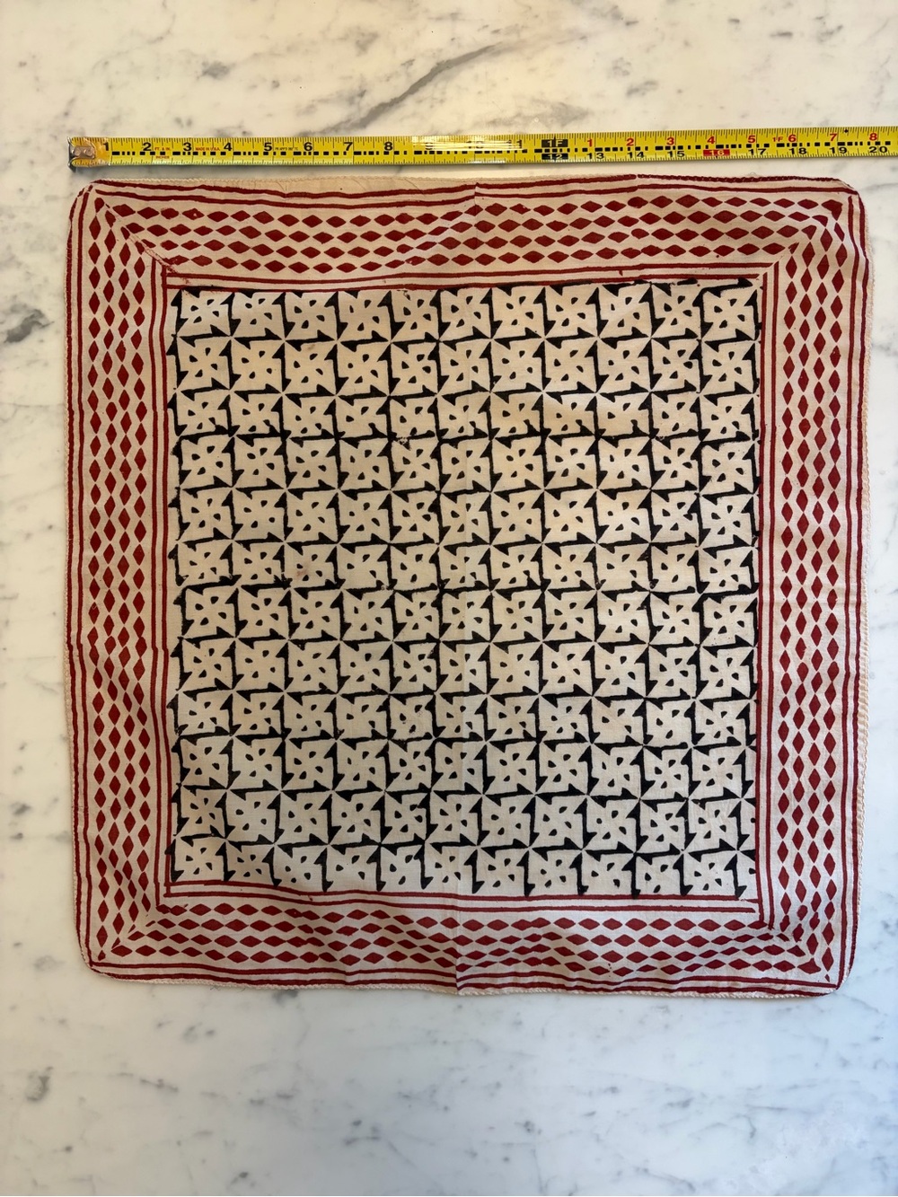 Geometric Print Square Scarf in Cream and Red